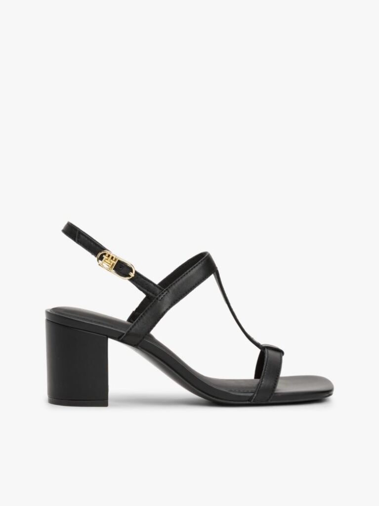 Black Leather Block Heel Sandals  Women