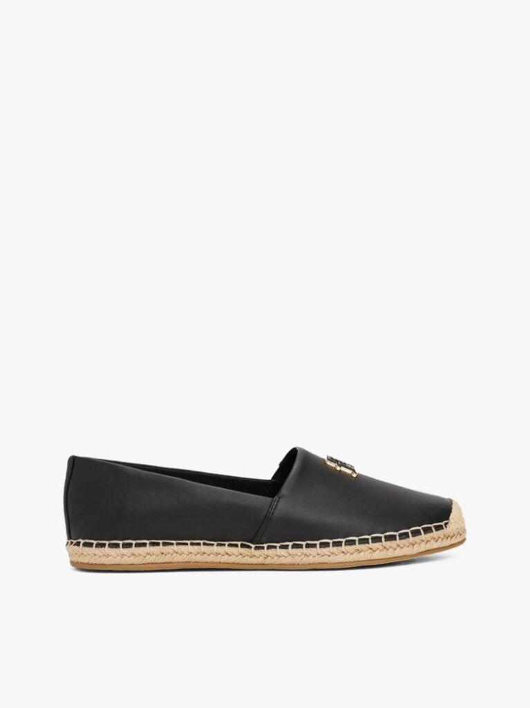 Black Leather Espadrilles  Women