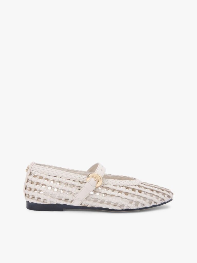 Beige Woven Mary Jane Ballerinas  Women
