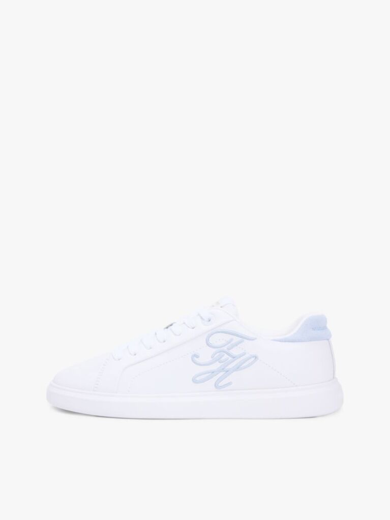 White Hilfiger Icon Leather Logo Embroidery Court Trainers  Women