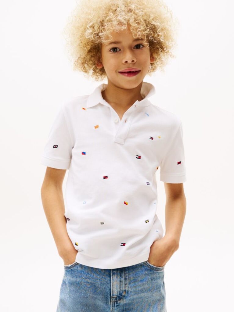 White Hilfiger Flag Polo Shirt  Boys