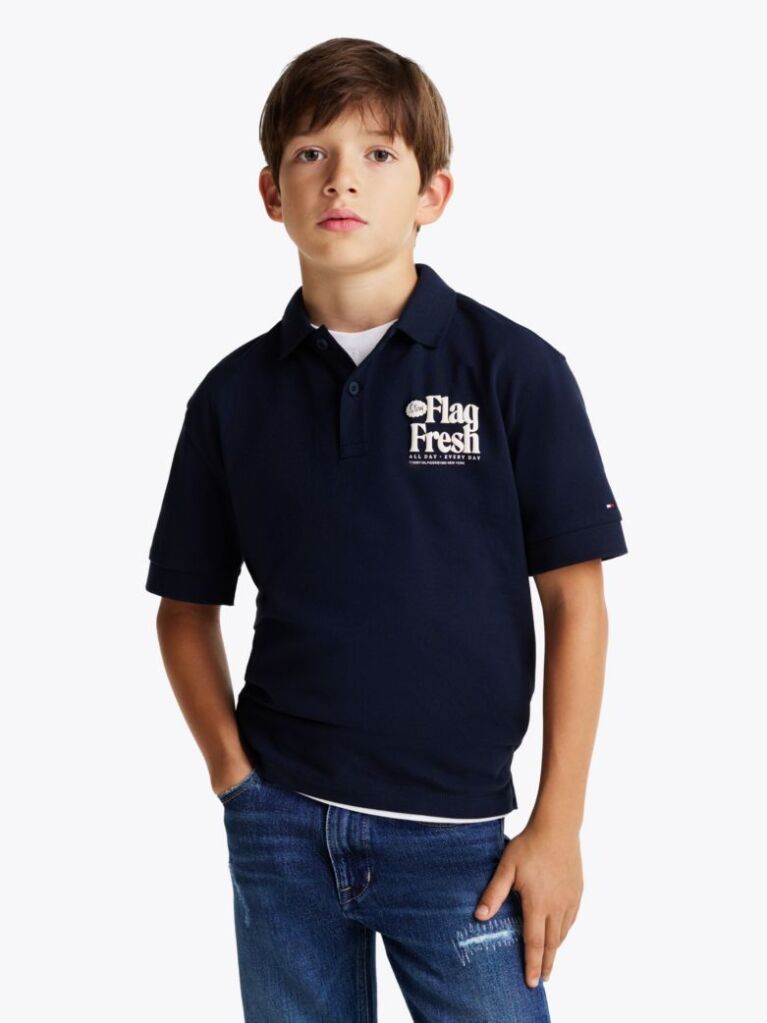Blue Regular Back Slogan Polo Shirt  Boys