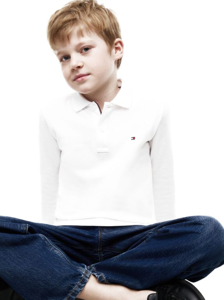 White Regular Fit Pique Long Sleeve Polo Shirt  Boys