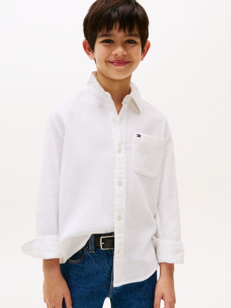 White Textured Solid Shirt Long Sleeve  Boys