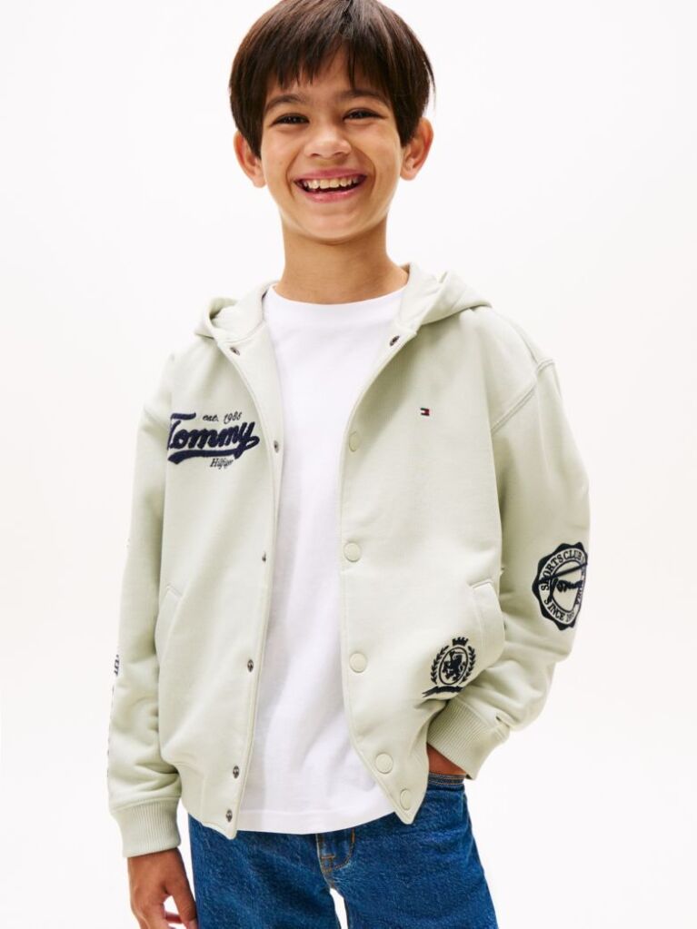 Green Varsity Mixed Graphic Snap-Button Hoody  Boys