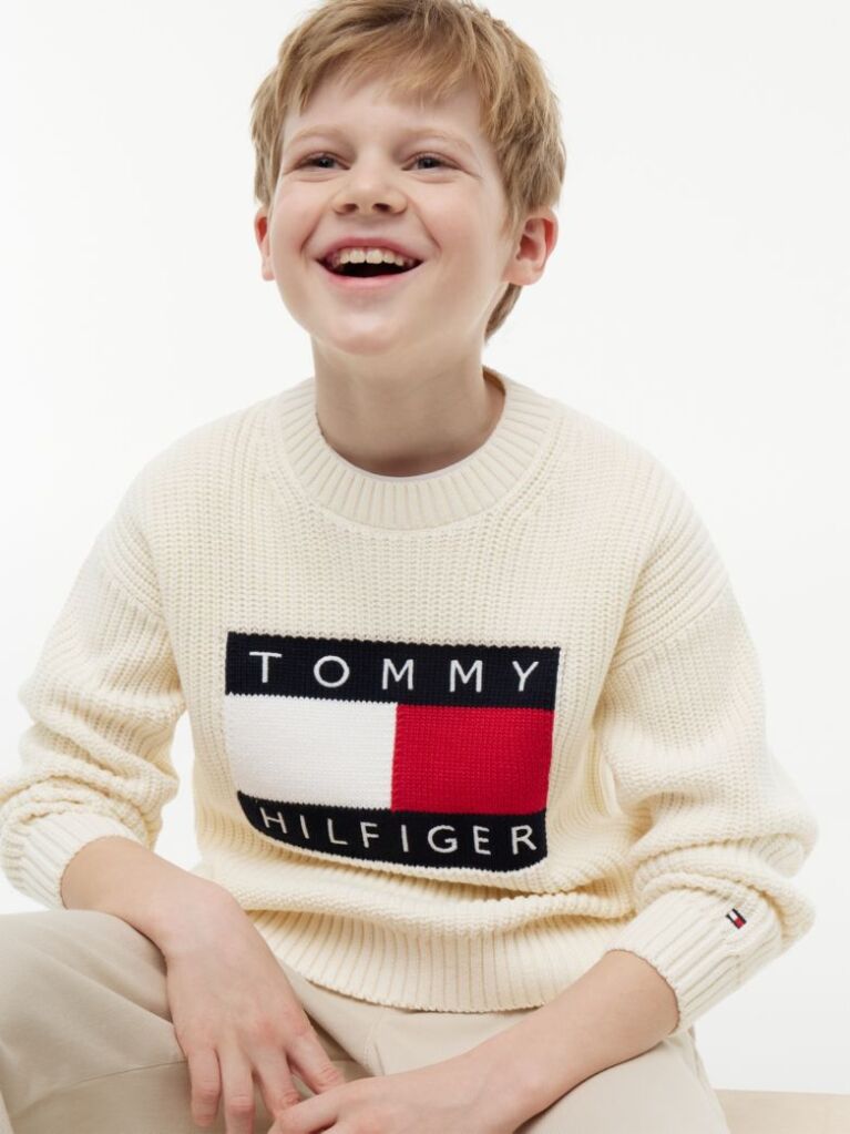 Beige Heritage Flag Chunky Knit Jumper  Boys