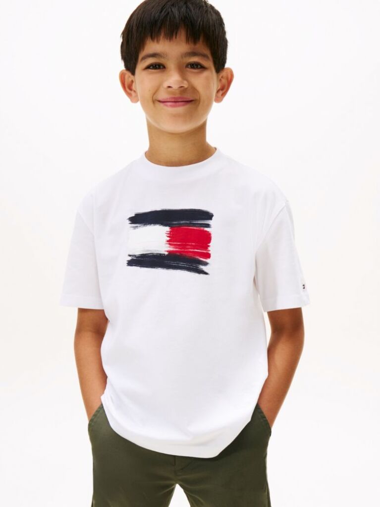 White Hilfiger Flag Crew Neck T-Shirt  Boys
