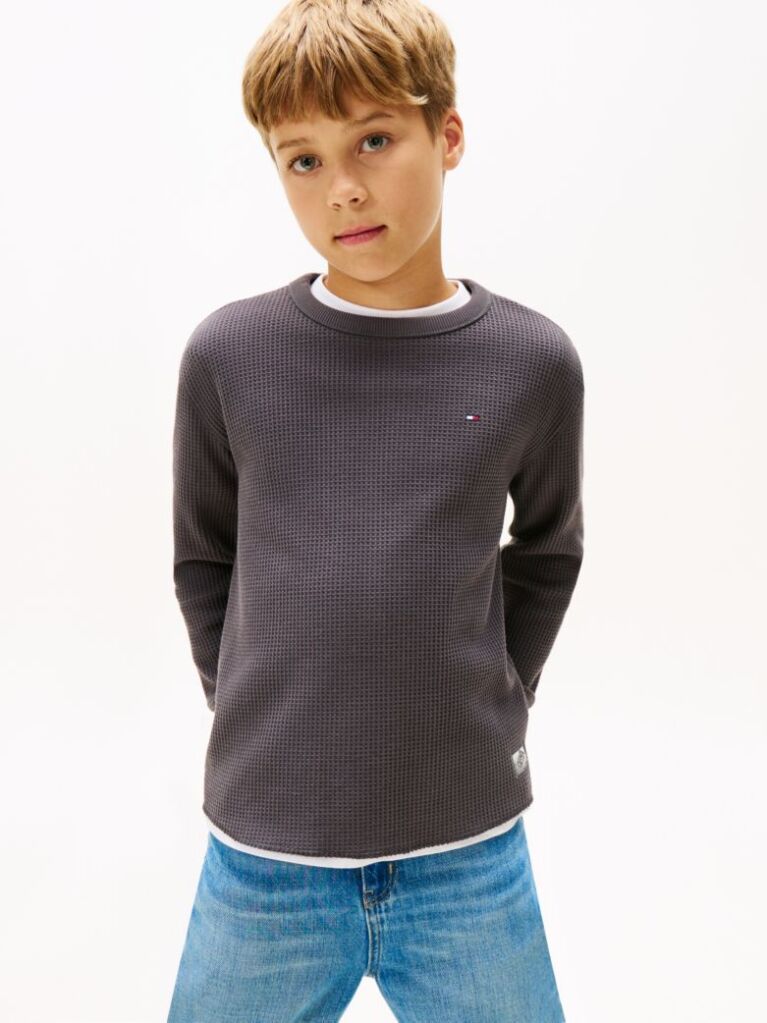 Grey Waffle Knit Long Sleeve T-Shirt  Boys