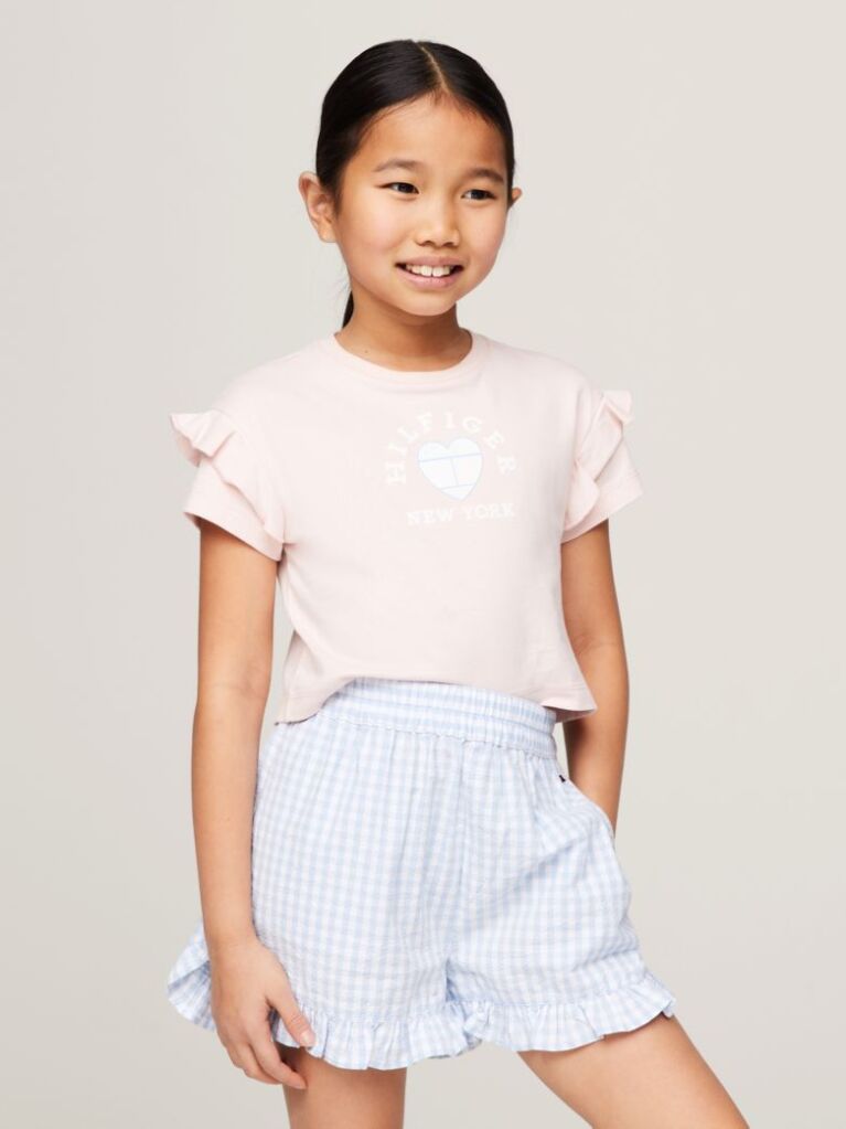 Pink Heart Flag Ruffle Sleeve Relaxed T-Shirt  Girls