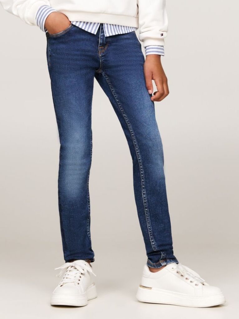 Blue Skinny Mid Wash Faded Jeans  Girls