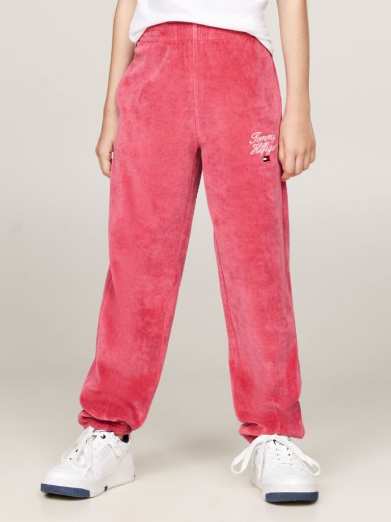 Red Velour Cuffed Joggers  Girls