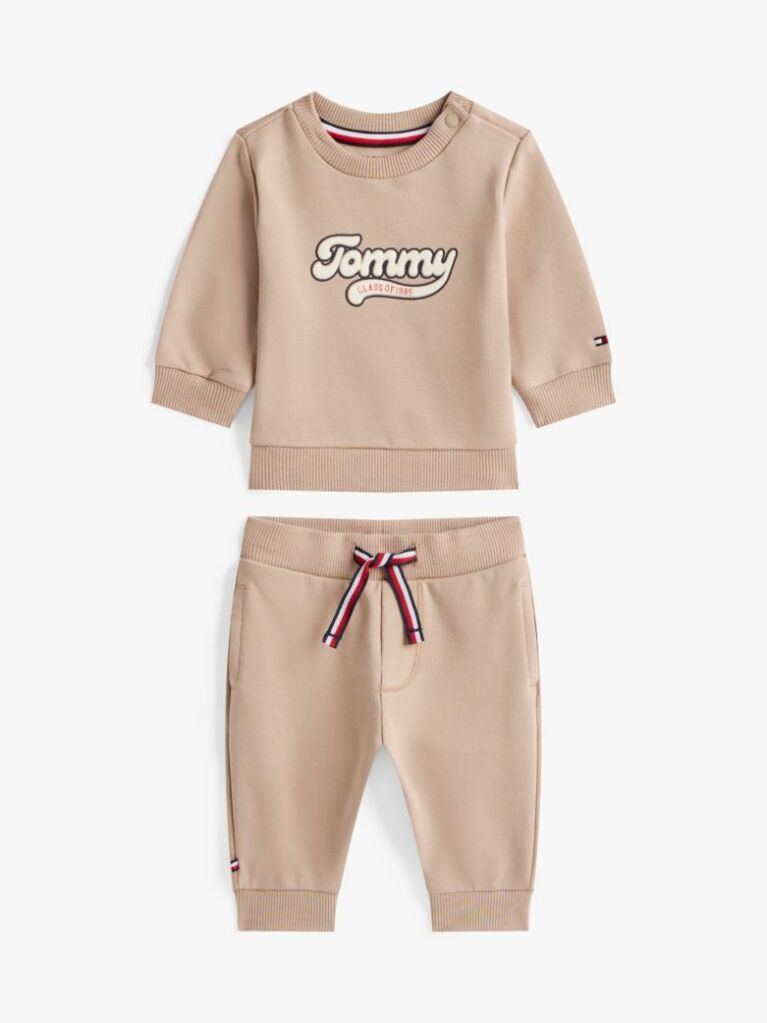 Beige Varsity Sweatshirt And Joggers Set  Newborn