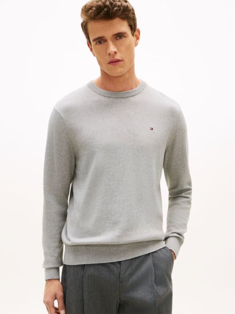 Grey Cotton Cashmere Crew Neck Jumper  Men