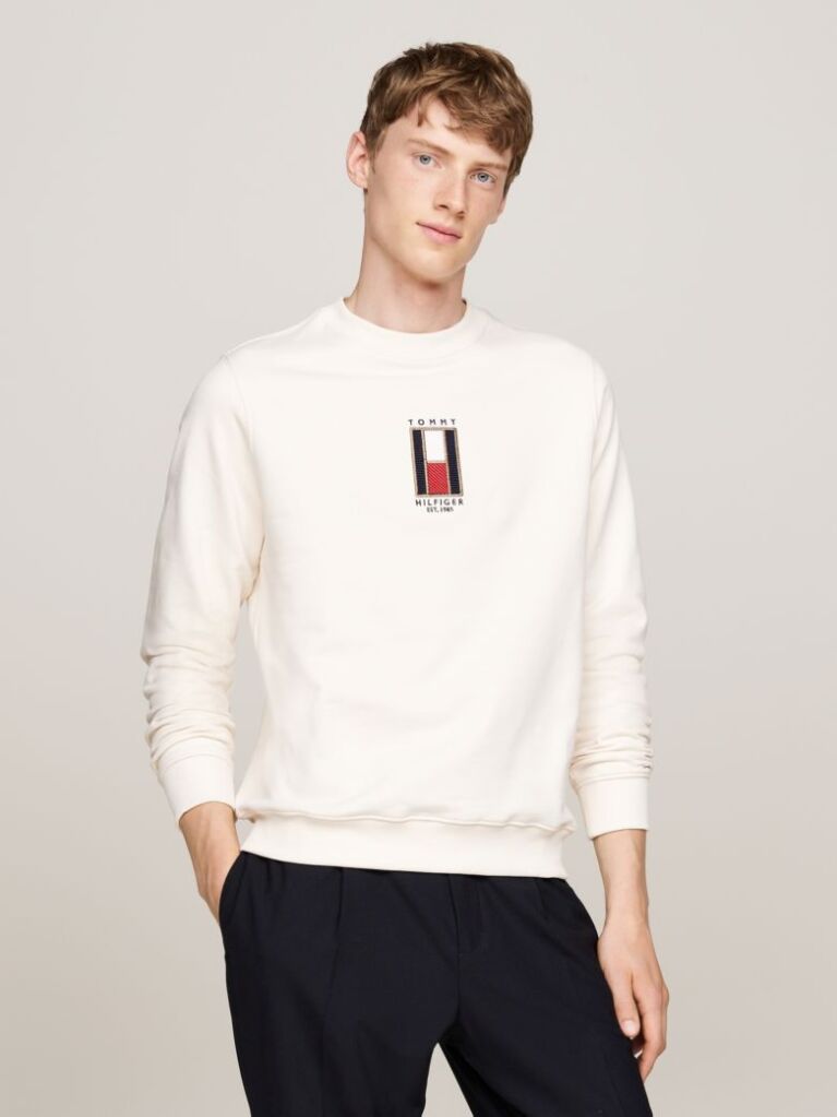 Beige Vertical Flag Embroidery Sweatshirt  Men