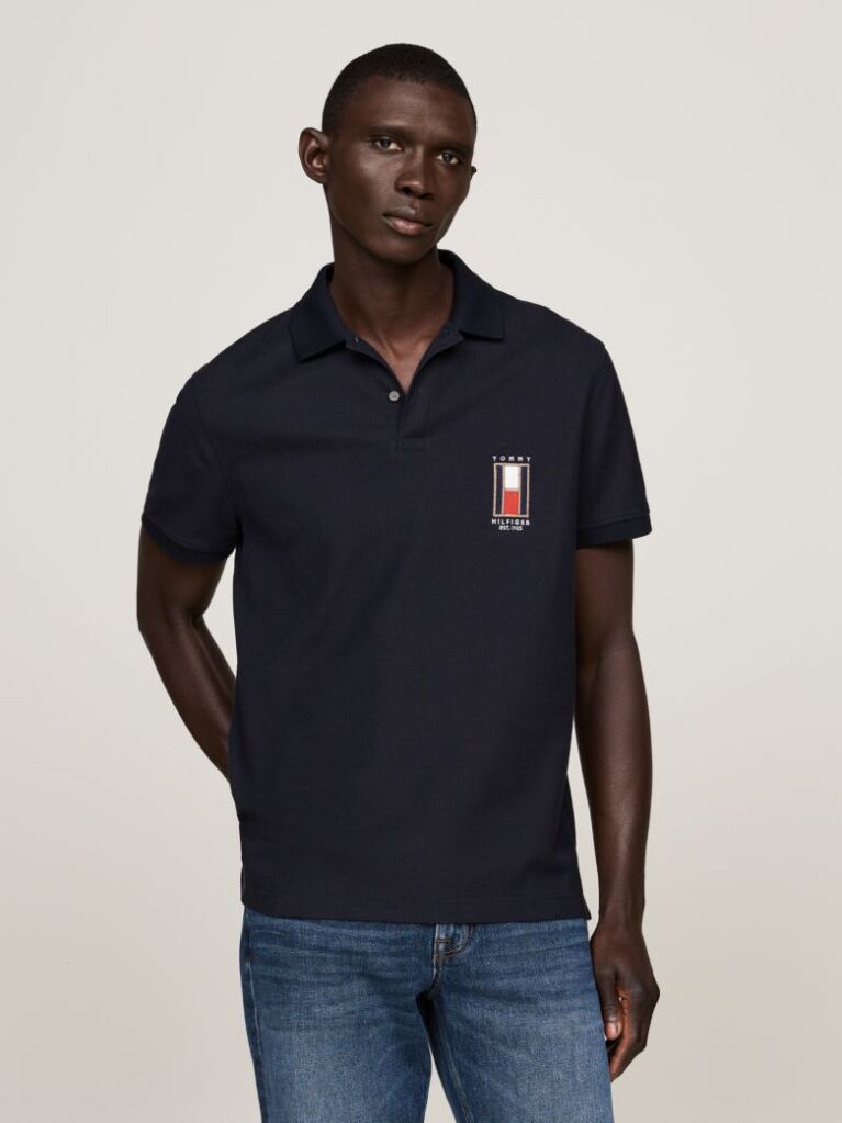 Blue Regular Vertical Flag Polo Shirt  Men