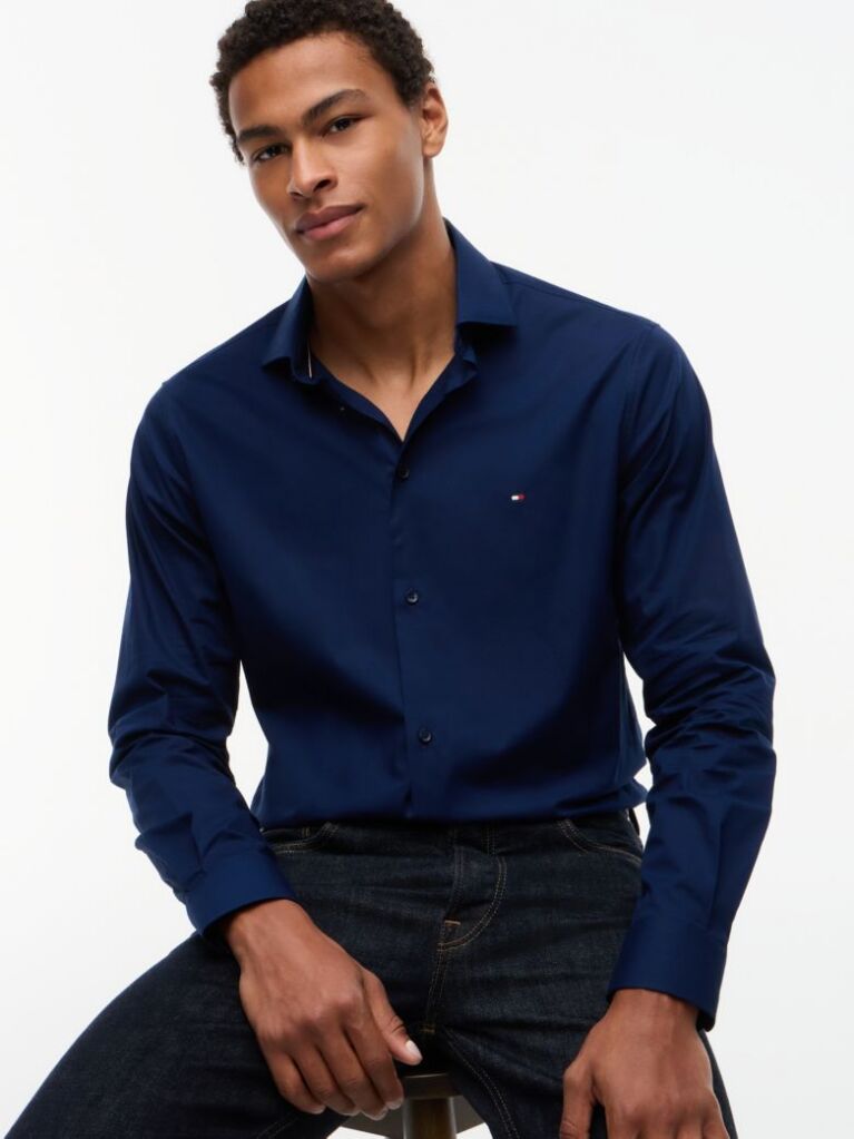 Blue Flex Slim Fit Poplin Shirt  Men