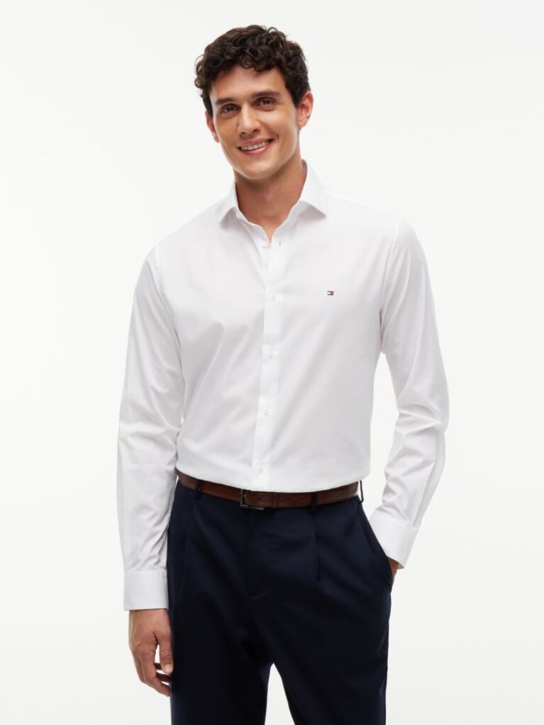 White Flex Slim Fit Poplin Shirt  Men