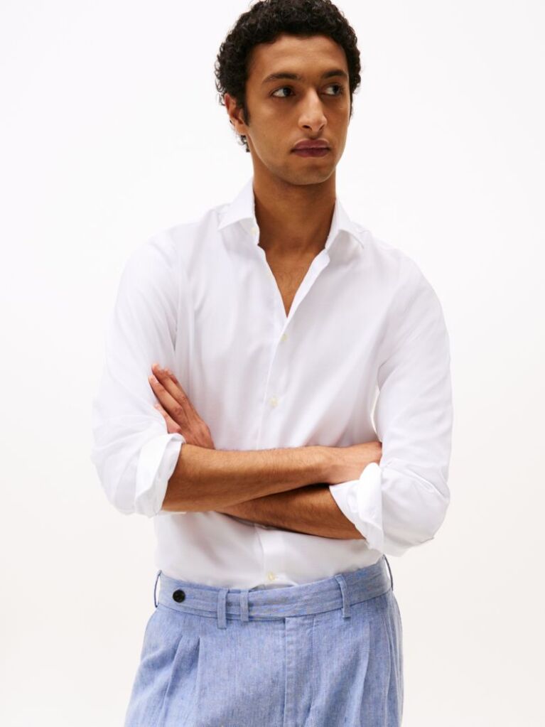 White Smart Casual Flex Slim Fit Shirt  Men