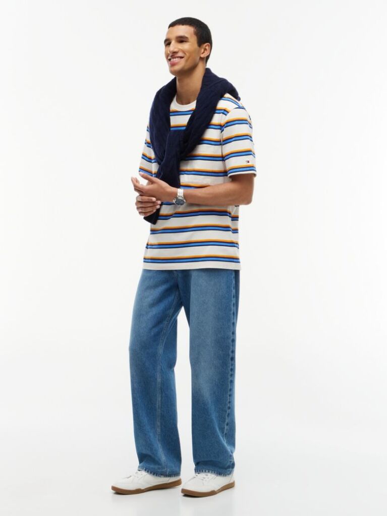 Multi Mixed Stripe Relaxed Jersey T-Shirt  Men
