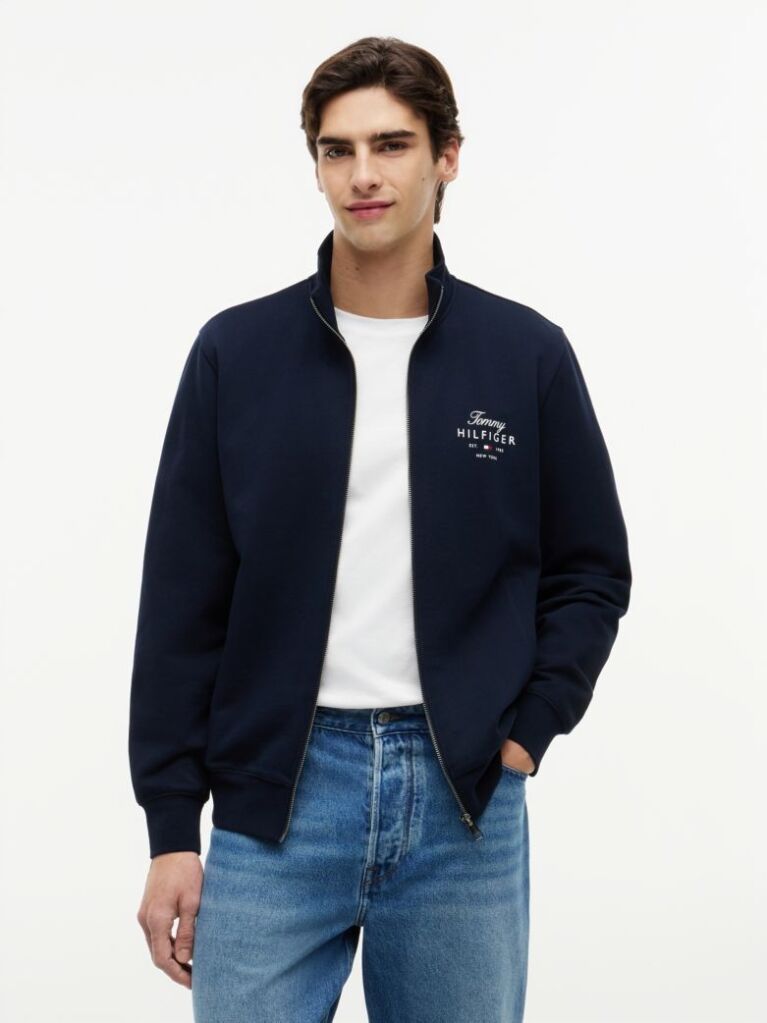 Blue Logo Mock Neck Zip-Thru Sweatshirt  Men