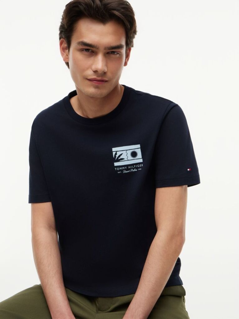Blue Logo Graphic Jersey Crew Neck T-Shirt  Men