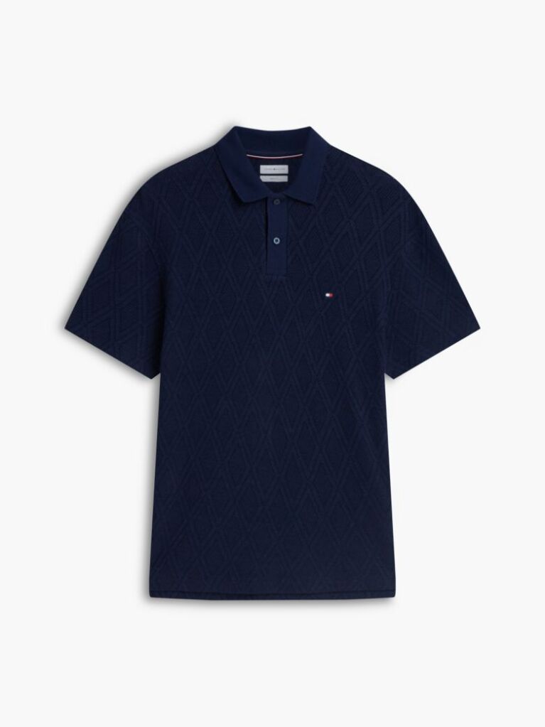 Blue Classic Fit Jacquard Polo Shirt  Men
