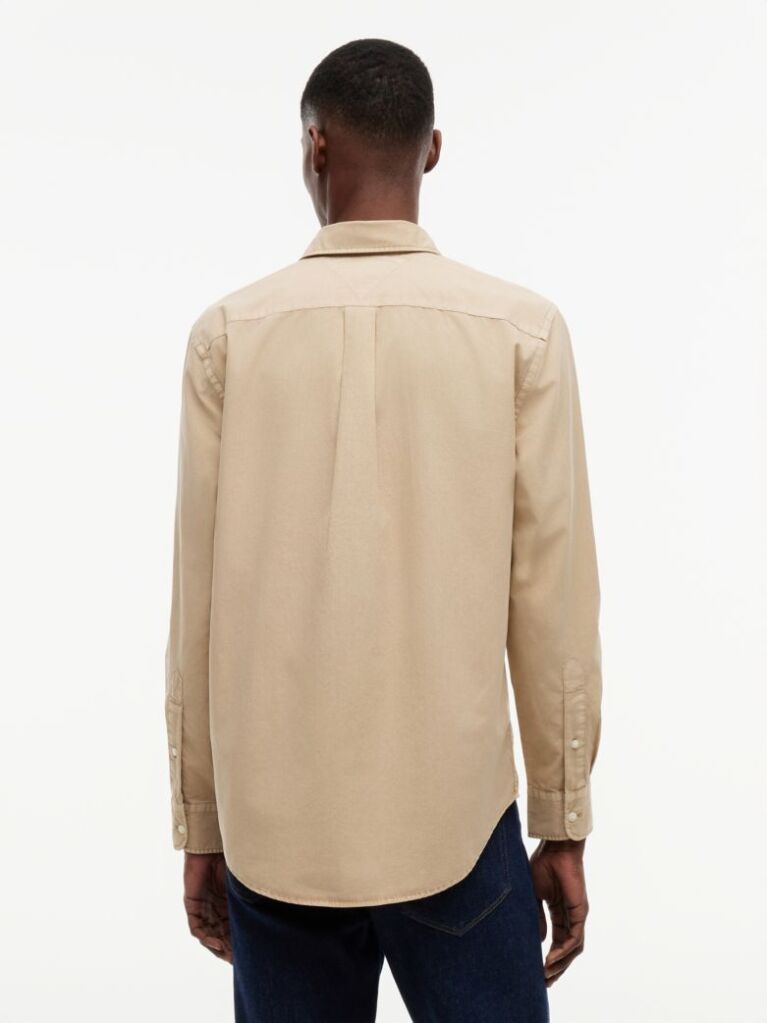 Beige Regular Fit Washed Poplin Shirt  Men