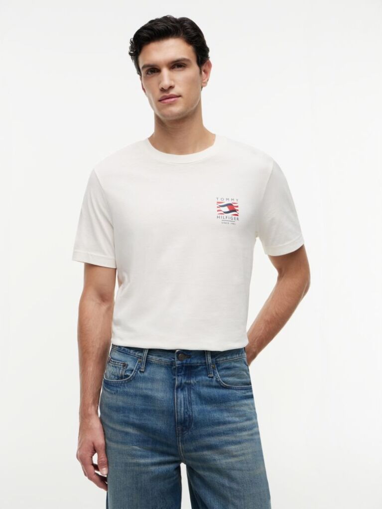 Beige Wavy Flag T-Shirt  Men