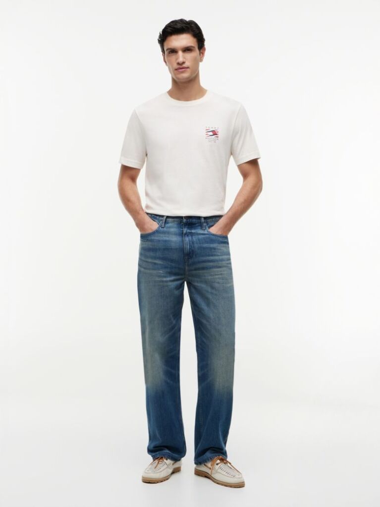 Beige Wavy Flag T-Shirt  Men