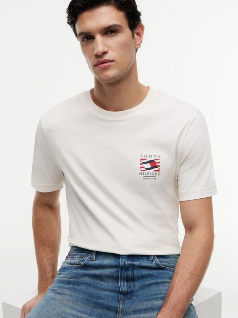 Beige Wavy Flag T-Shirt  Men