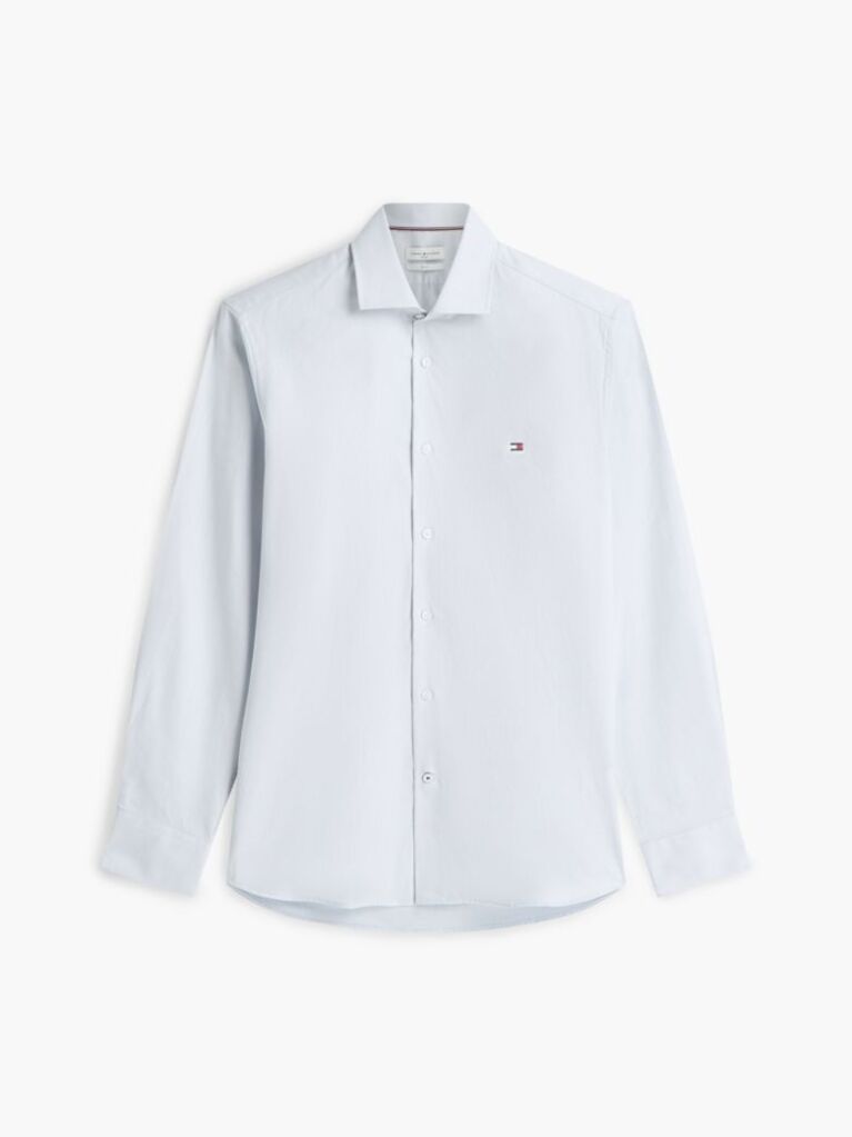 Blue Slim Fit Flag Embroidery Dobby Shirt  Men