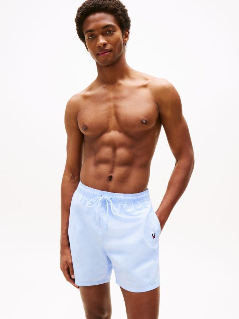 Blue Original Logo Mid Length Swim Shorts  Men