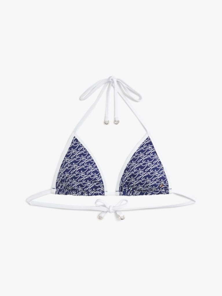 Blue Essential Print Halterneck Triangle Bikini Top  Women