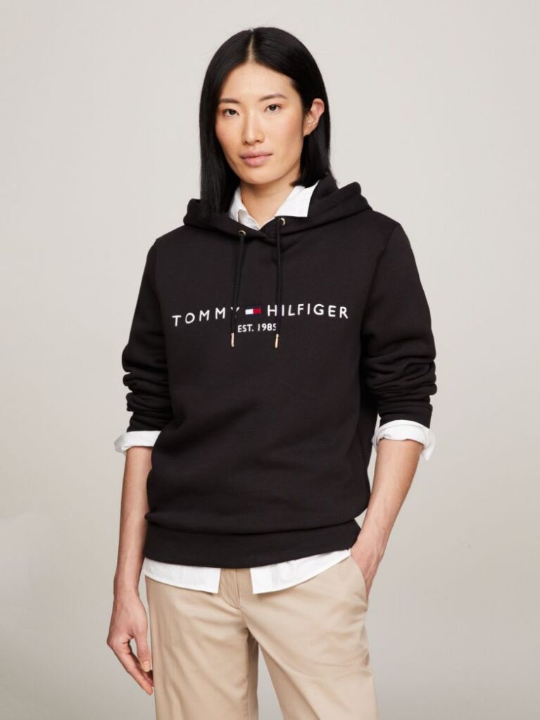 Black Essential Hoodie With Logo  Women