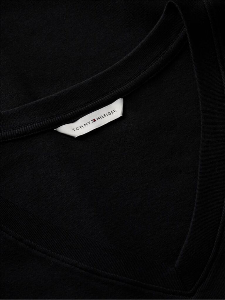 Black Ribbed V-Neck Slim Fit T-Shirt  Women