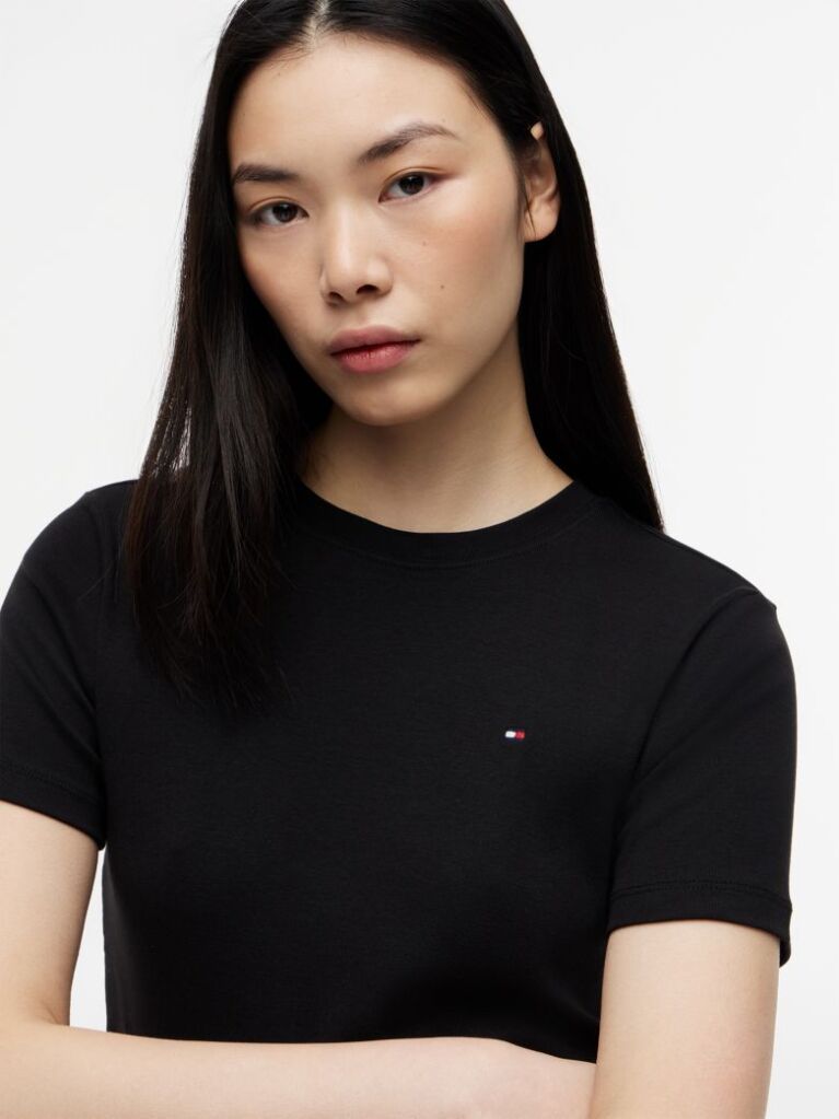 Black Flag Embroidery Ribbed Slim T-Shirt  Women