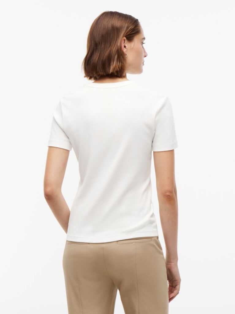 White Flag Embroidery Ribbed Slim T-Shirt  Women