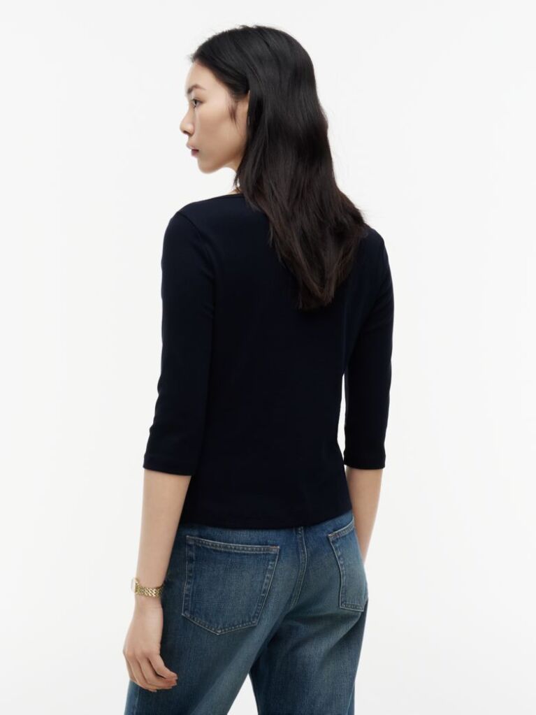 Blue Boat Neck Slim Fit T-Shirt  Women