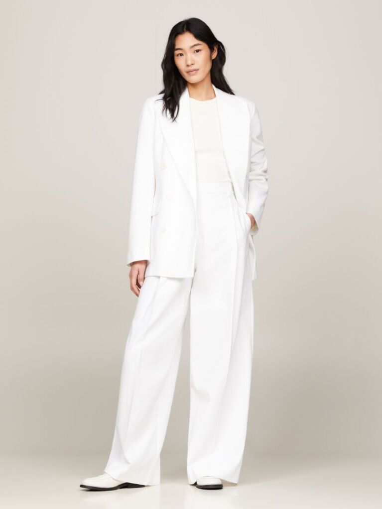 White Crest Pique Bootcut Trousers  Women