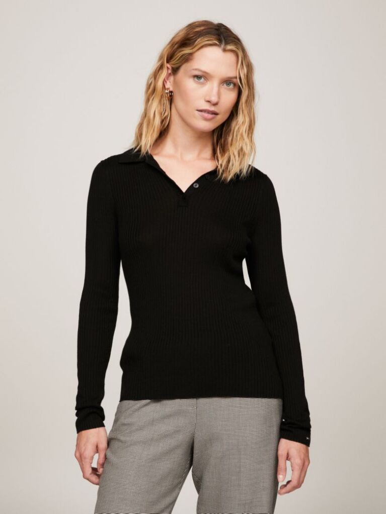 Black Essential Slim Fit Polo Jumper  Women