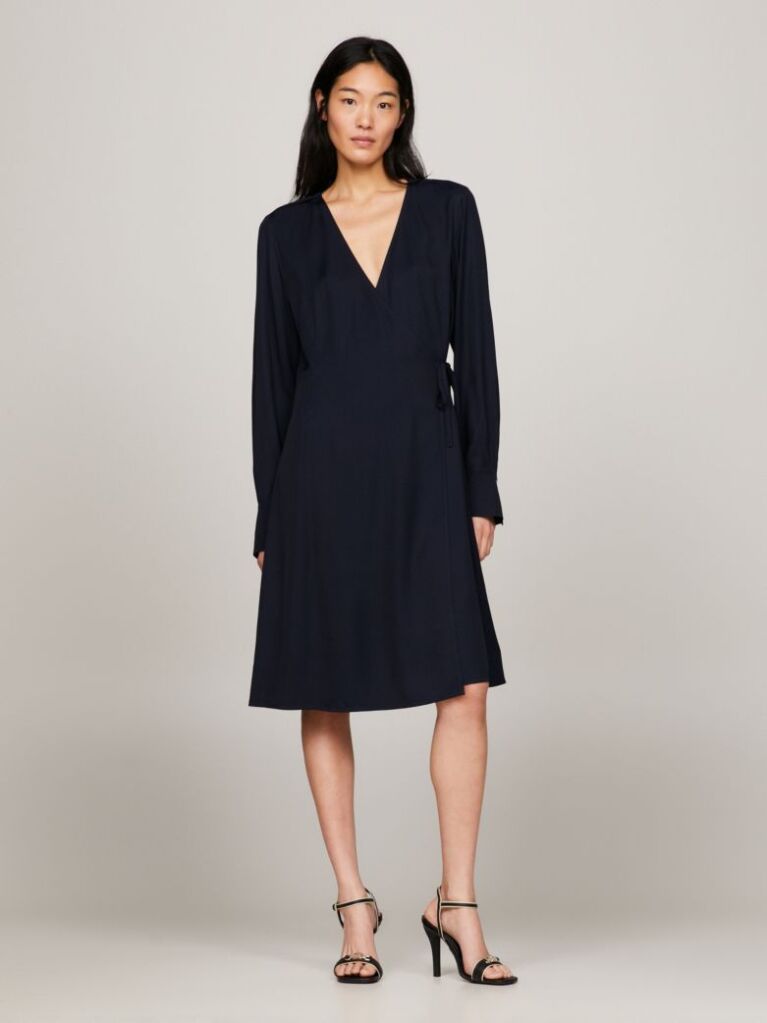 Blue Fit And Flare Wrap Dress  Women