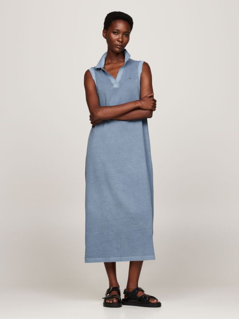 Blue V-Neck Sleeveless Polo Dress  Women