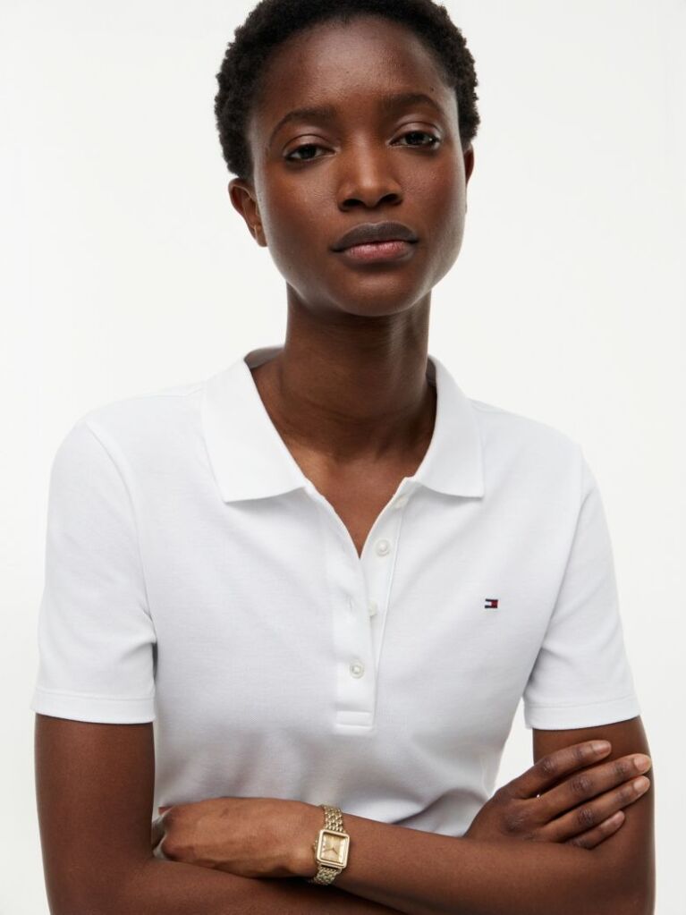 White 1985 Slim Pique Polo  Women