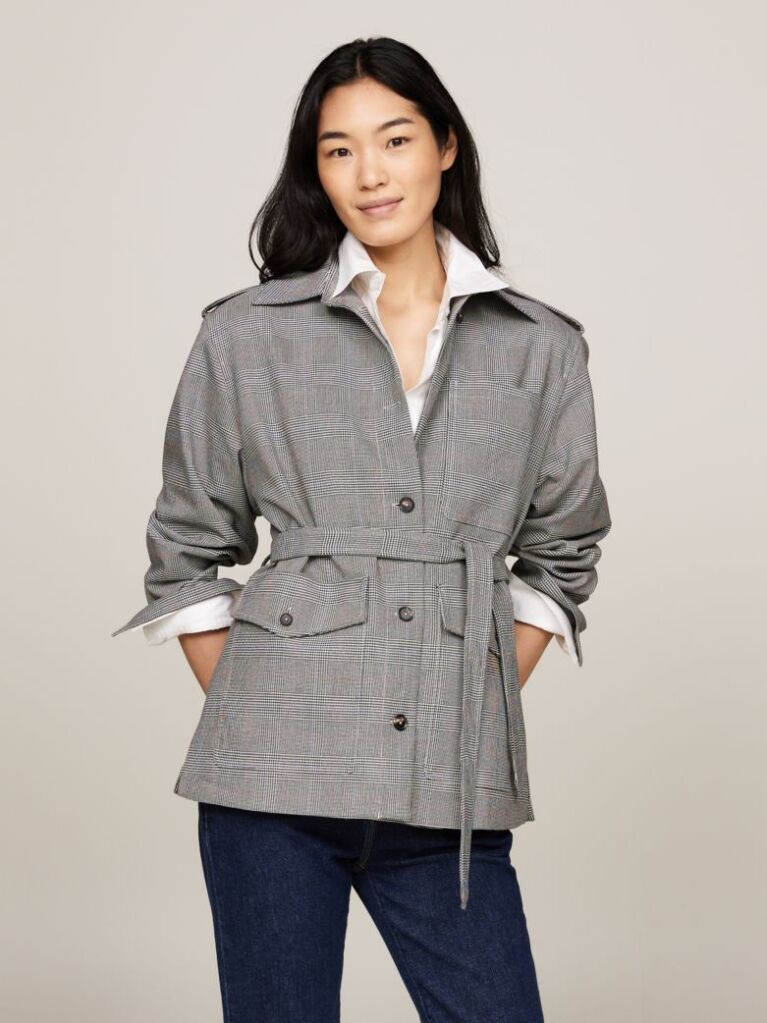Multi Prince Of Wales Check Belted Blazer Jacket  Women