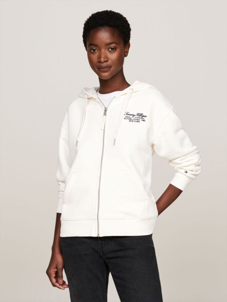 White Script Logo Zip-Thru Hoody  Women