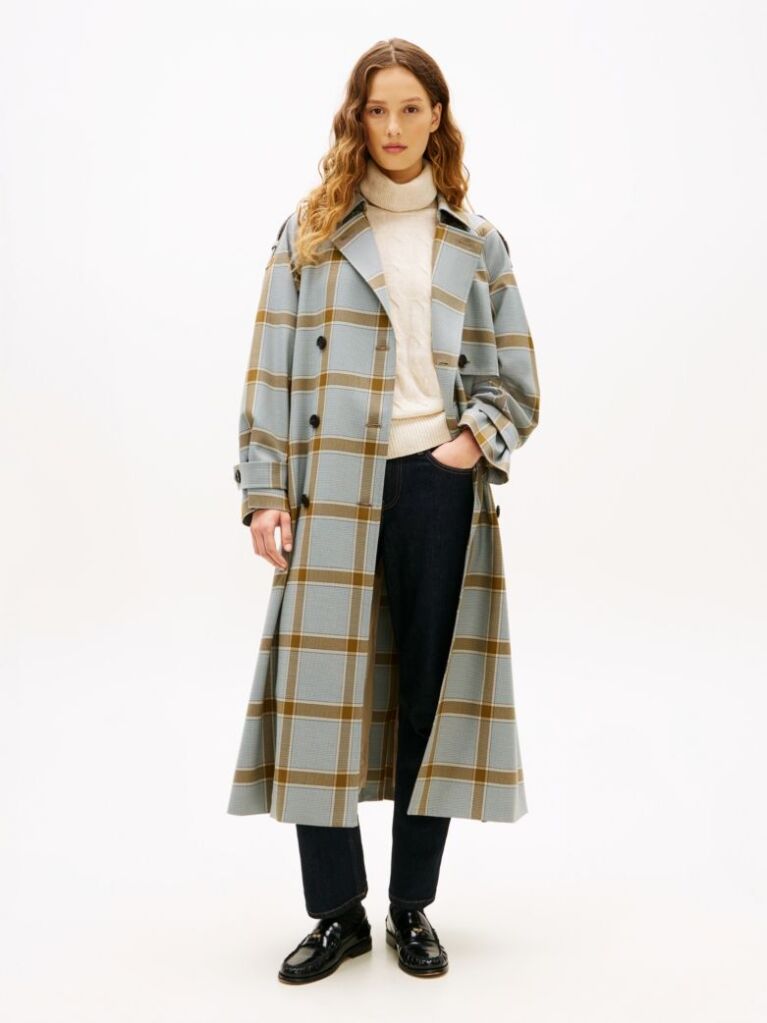Multi Lightweight Check Relaxed Trench Coat  Women
