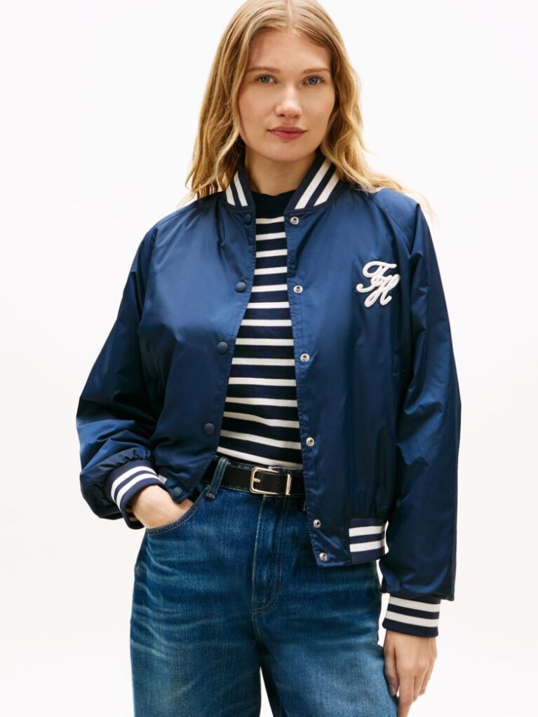 Blue Logo Appliqué Water Repellent Bomber Jacket  Women