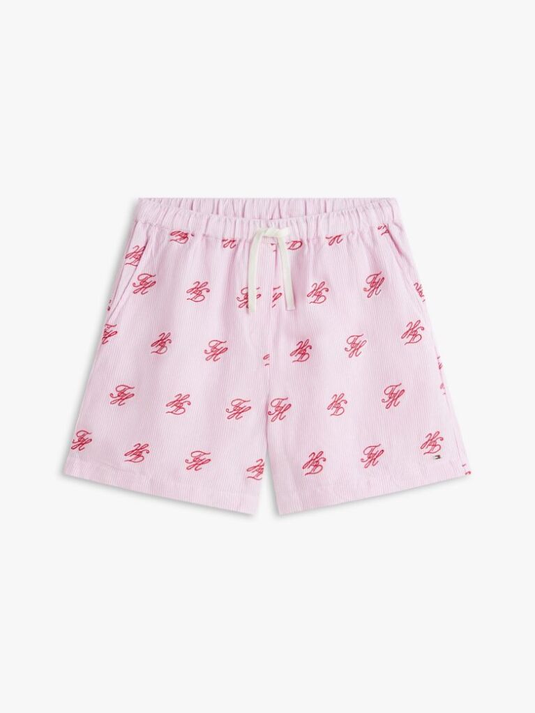Pink Linen Blend Print Relaxed Shorts  Women