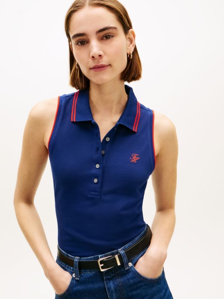 Blue 1985 Slim Fit Pique Sleeveless Polo Shirt  Women