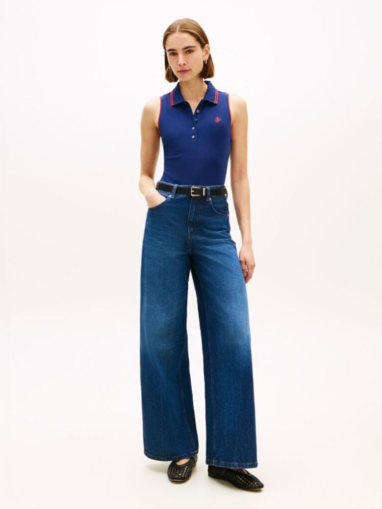 Blue 1985 Slim Fit Pique Sleeveless Polo Shirt  Women